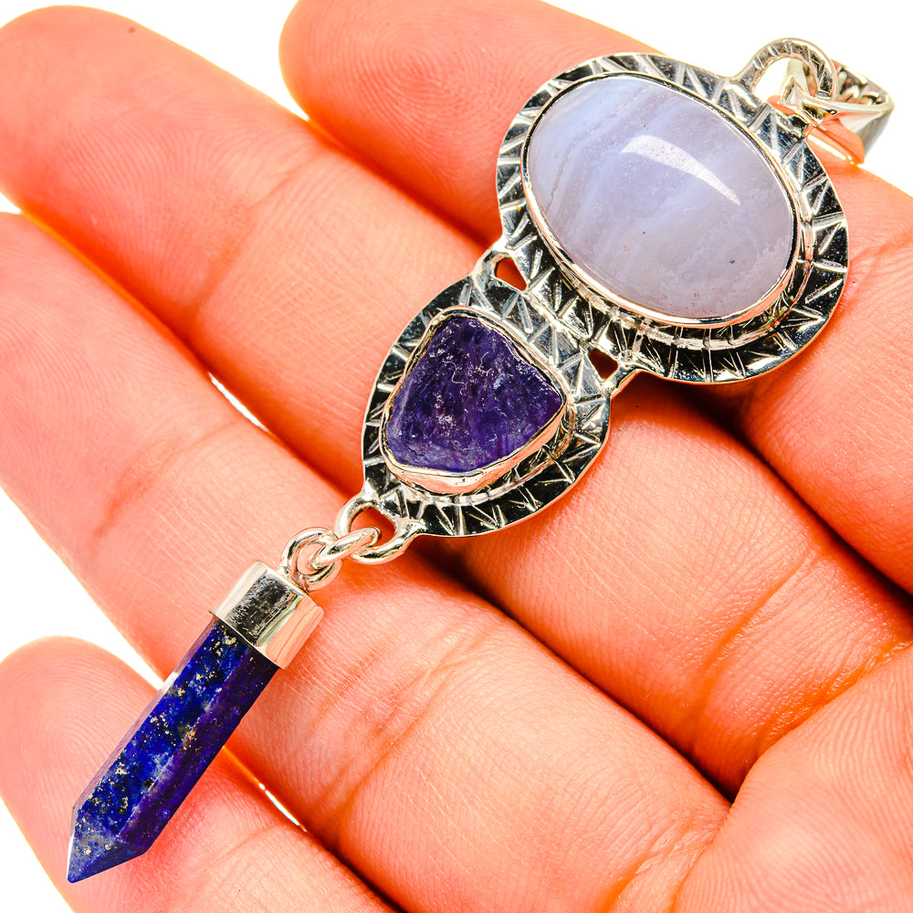 Blue Lace Agate Pendants handcrafted by Ana Silver Co - PD5545
