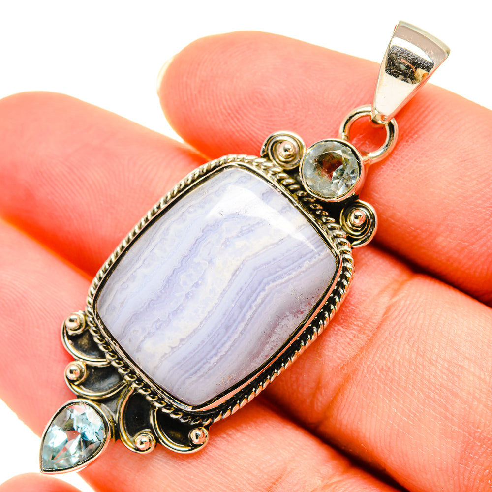 Blue Lace Agate Pendants handcrafted by Ana Silver Co - PD5933