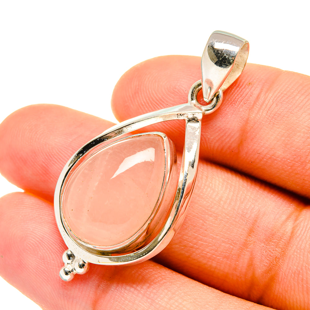 Sterling-silver rose quartz teardrop pendant with loop bail