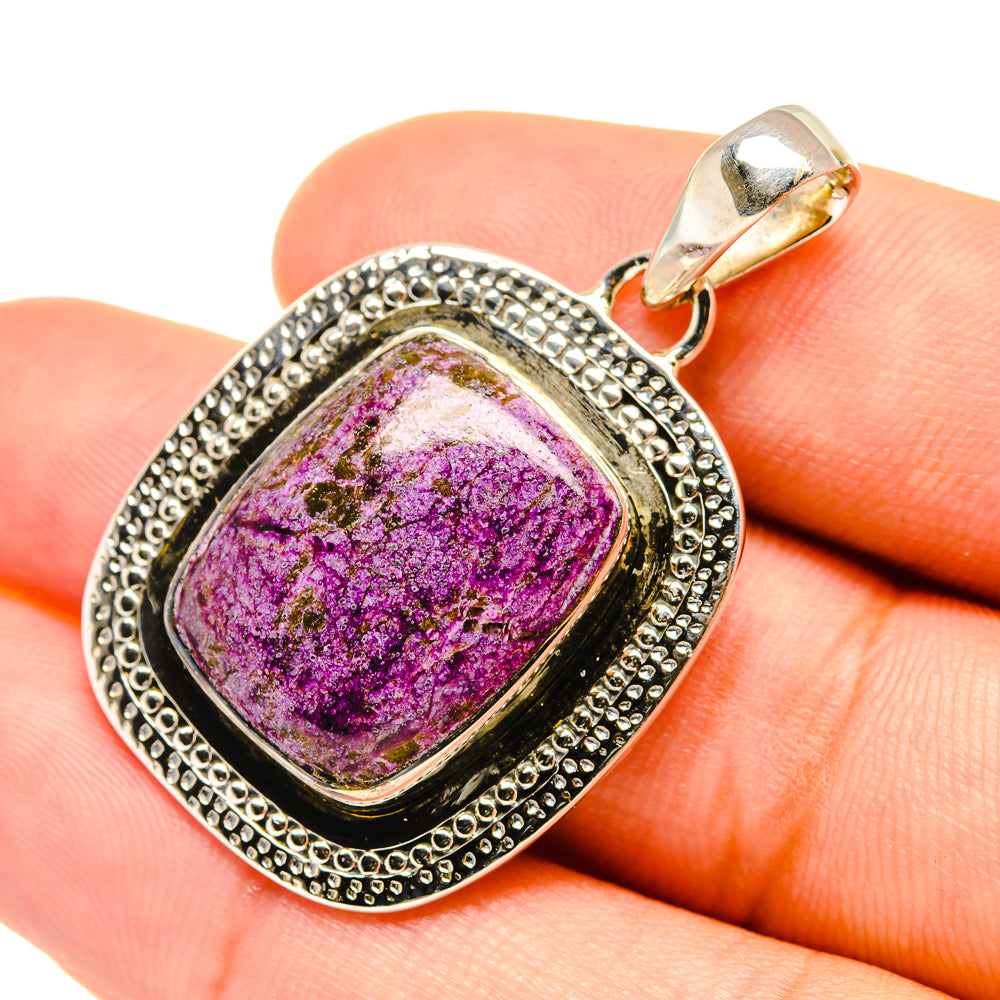 Charoite pendant in sterling silver with purple gemstone and ornate beaded border