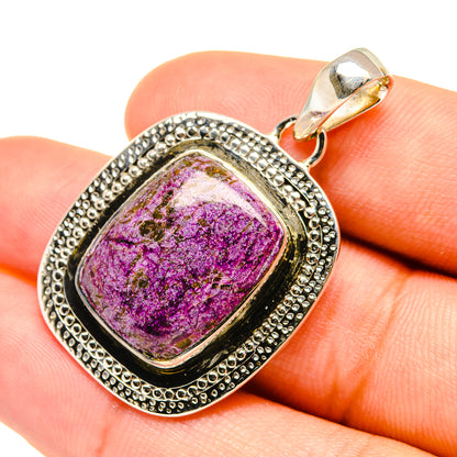 Charoite pendant in sterling silver with purple gemstone and ornate beaded border