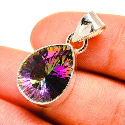 Sterling silver mystic topaz pendant with pear-cut rainbow gemstone and open bail