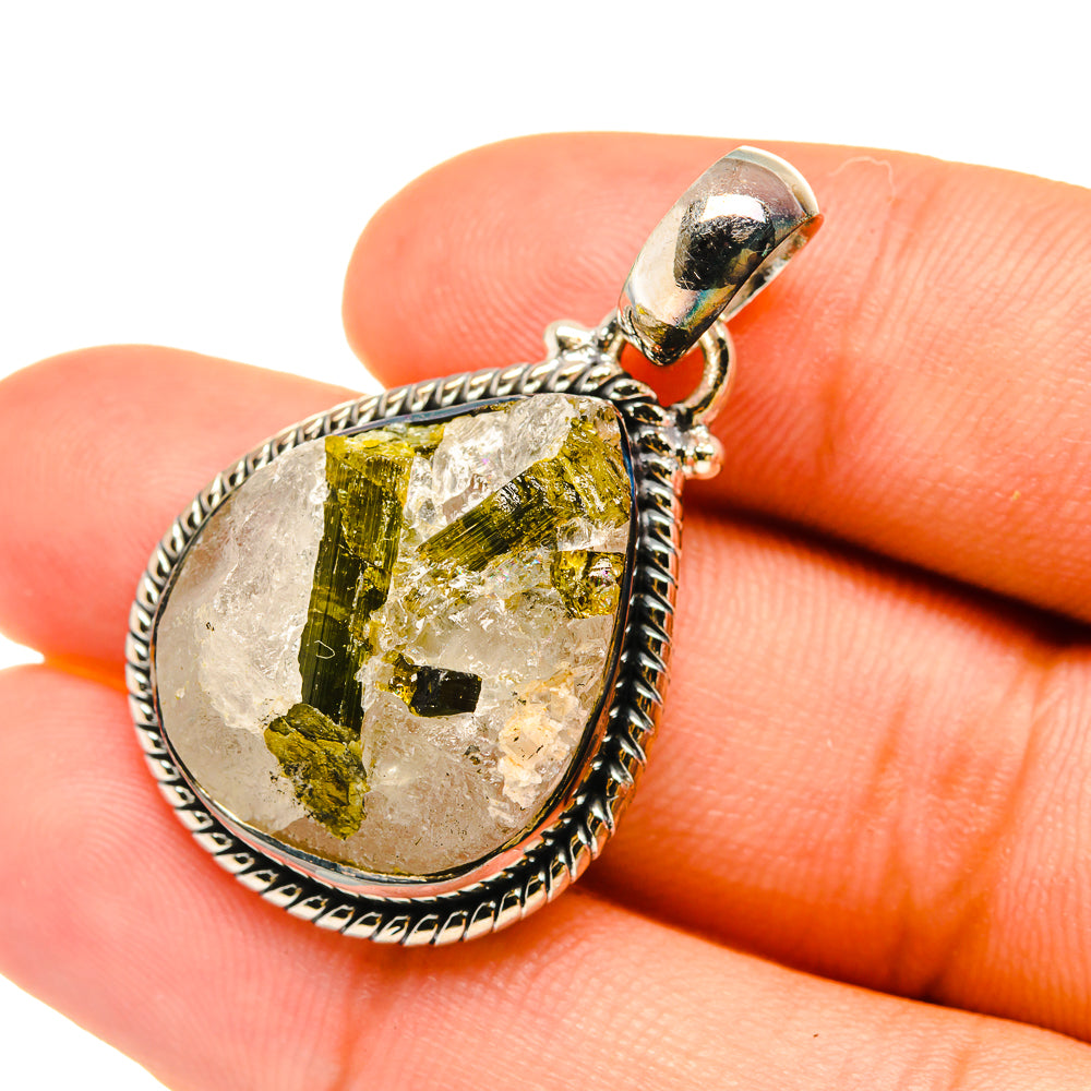Green Tourmaline In Quartz Pendants handcrafted by Ana Silver Co - PD6315
