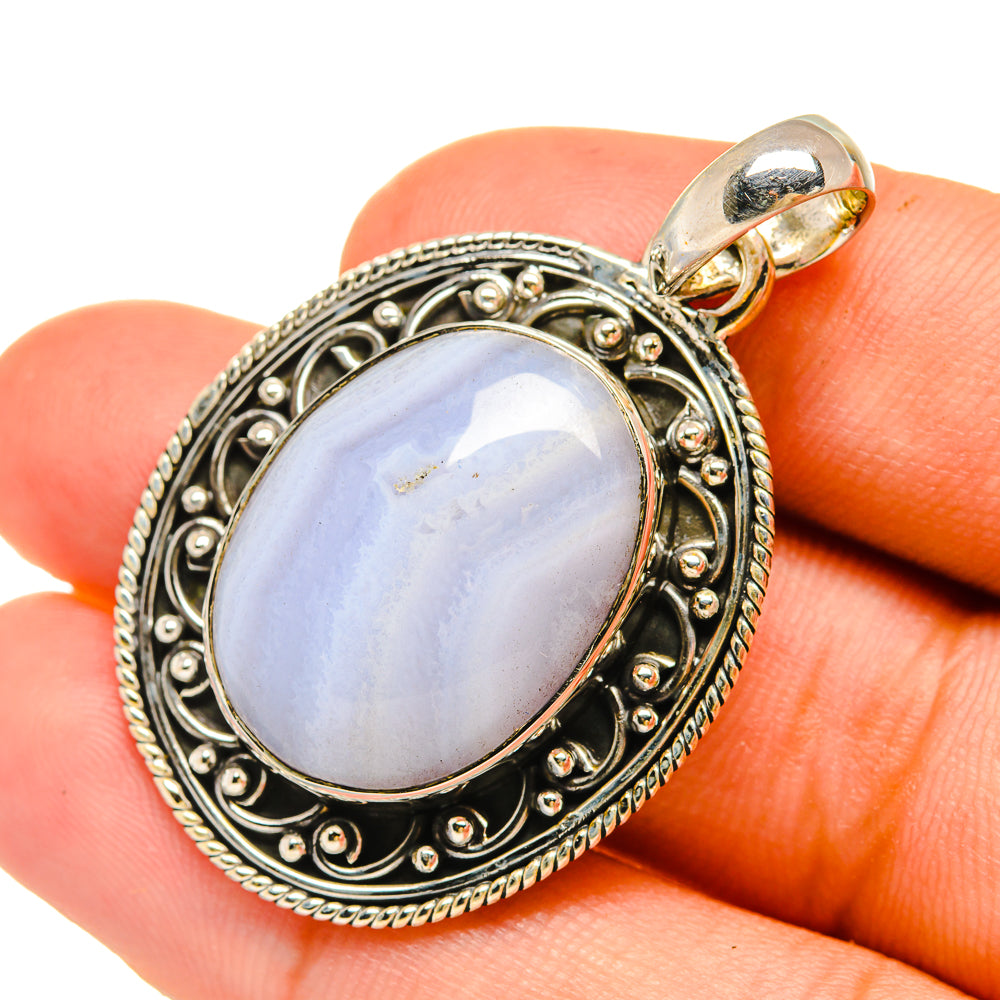 Blue Lace Agate Pendants handcrafted by Ana Silver Co - PD6341