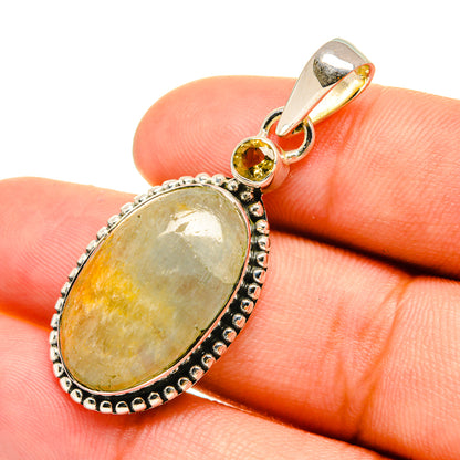 Oval opal and citrine pendant in 925 sterling silver, textured bezel