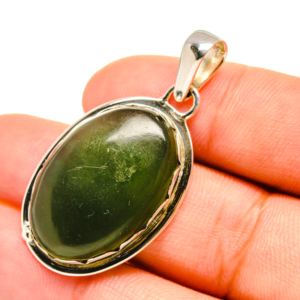Green aventurine pendant, oval 925 sterling silver bezel and bail