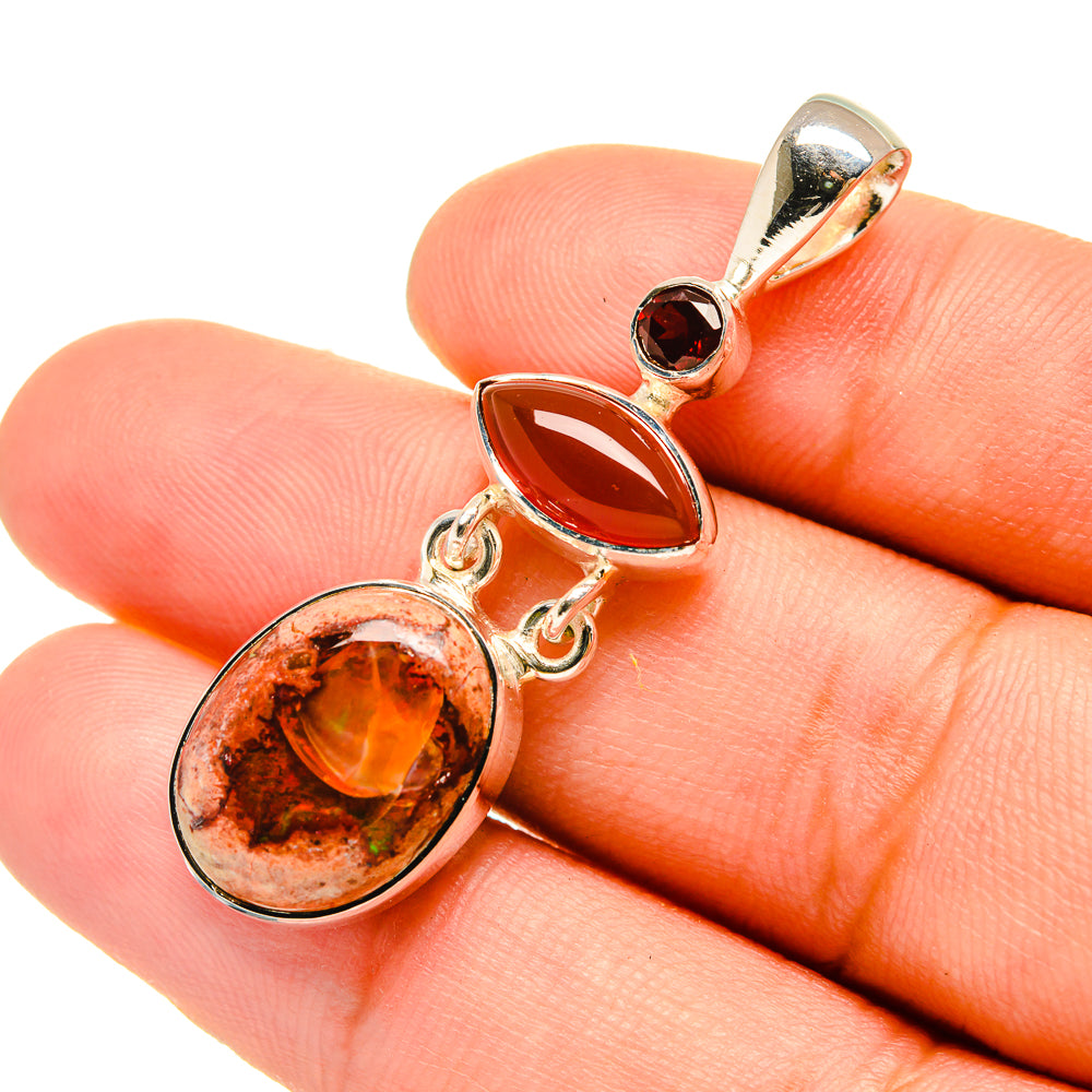 Mexican Fire Opal Pendants handcrafted by Ana Silver Co - PD6628