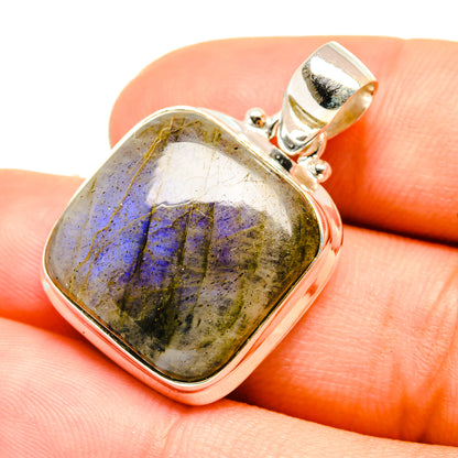 925 sterling silver labradorite pendant with cushion cabochon, yellow and blue sheen