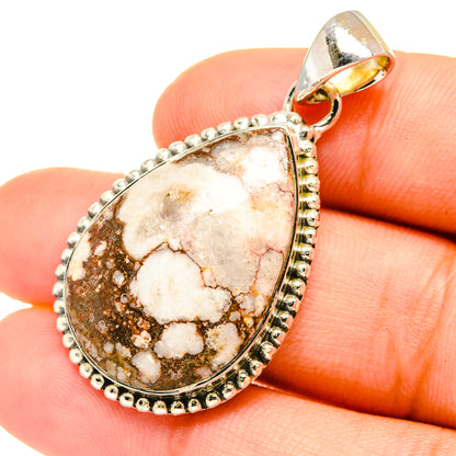 Sterling silver jasper pendant with teardrop stone, beaded edge and top bail
