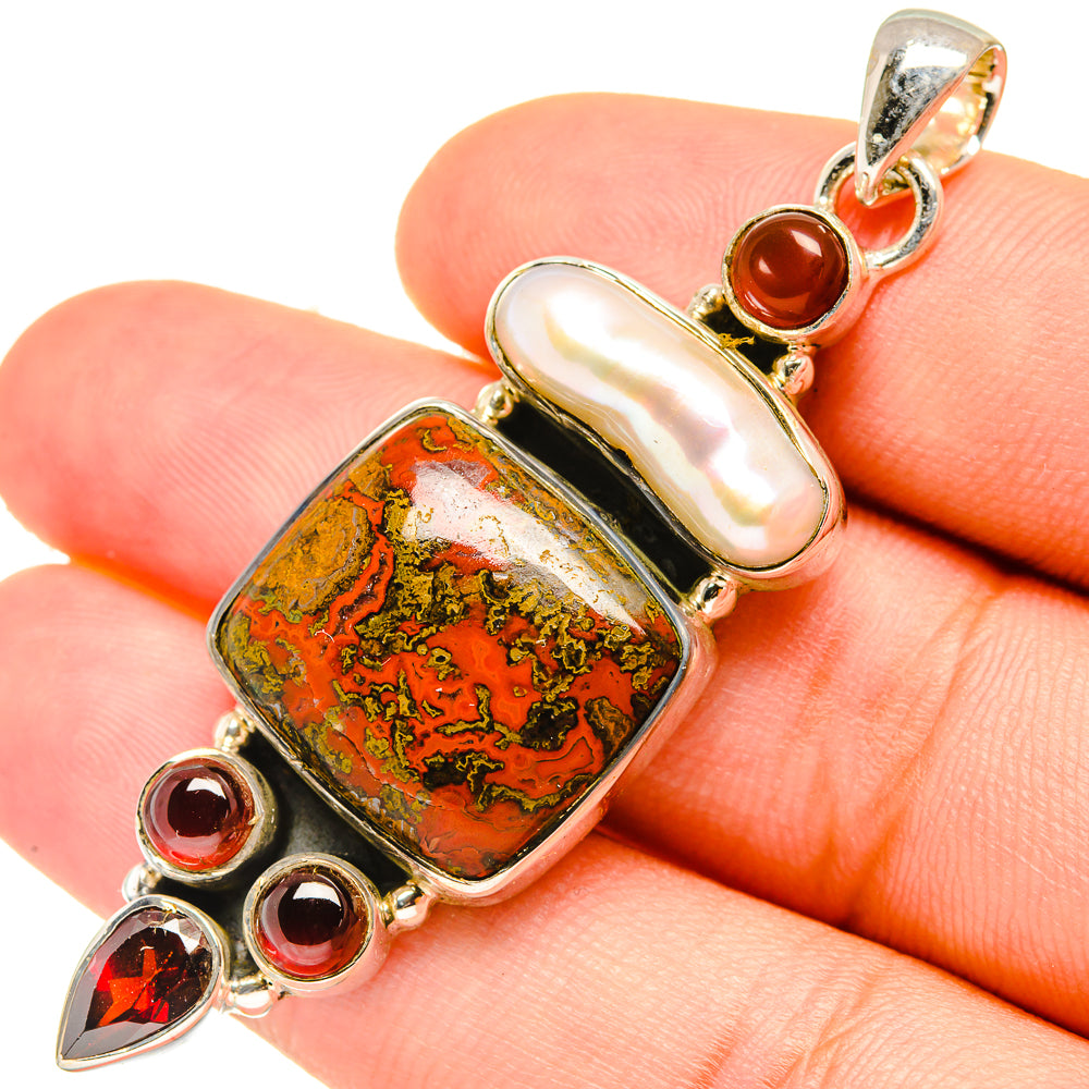 Red Jasper, Mother Of Pearl, Garnet Pendants handcrafted by Ana Silver Co - PD6887