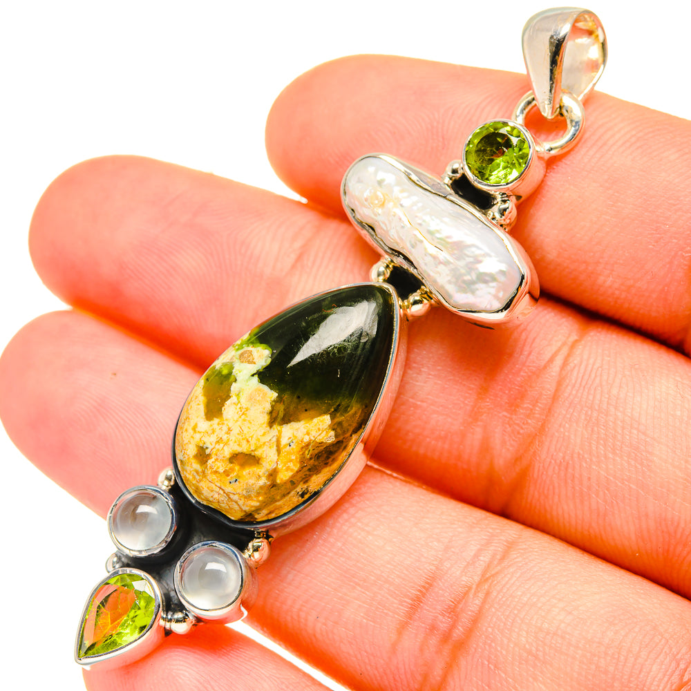 Australian Green Opal, Mother Of Pearl, Peridot, Aquamarine Pendants handcrafted by Ana Silver Co - PD6891