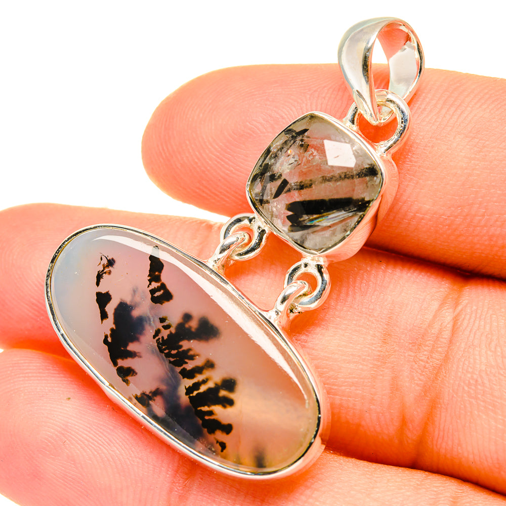 Scenic Dendritic Agate, Tourmalinated Quartz Pendants handcrafted by Ana Silver Co - PD6897