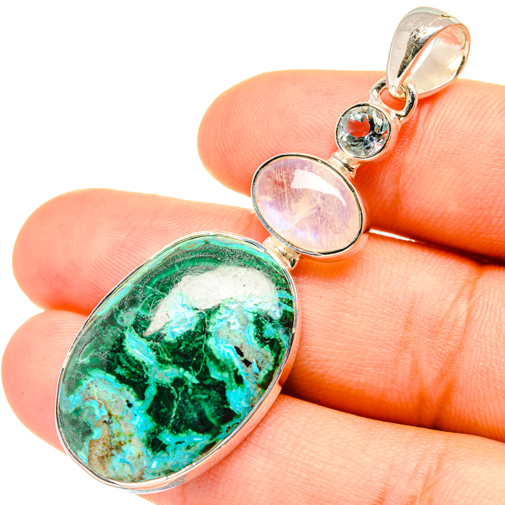 Chrysocolla, Rainbow Moonstone, Blue Topaz Pendants handcrafted by Ana Silver Co - PD6899