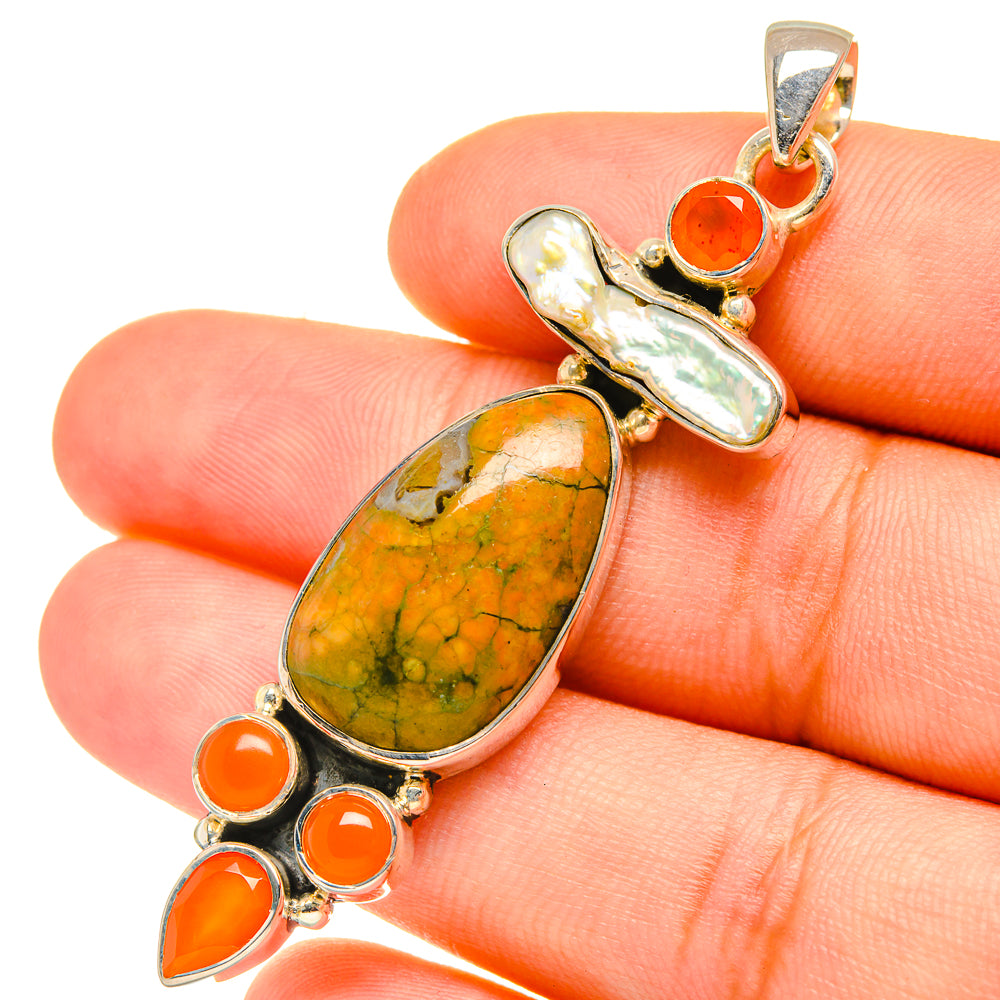 Unakite, Mother Of Pearl, Carnelian Pendants handcrafted by Ana Silver Co - PD6911