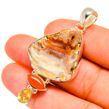Coconut Geode Slice, Carnelian, Citrine Pendants handcrafted by Ana Silver Co - PD6931