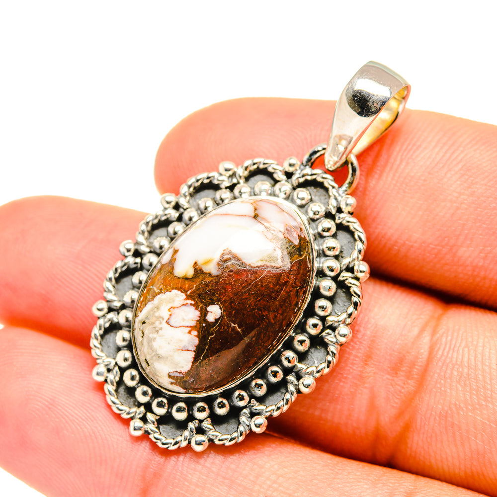 Jasper oval pendant with white marbling, silver beaded border and top loop