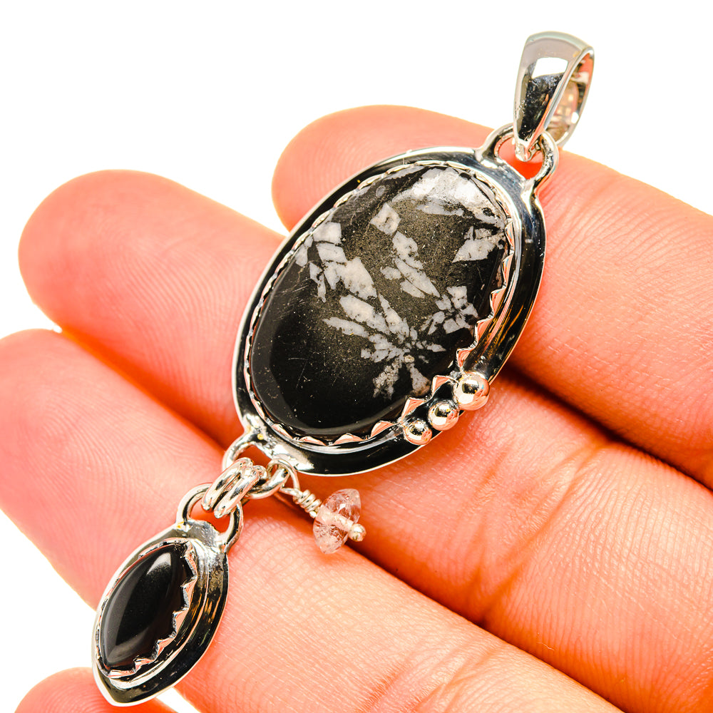 Chrysanthemum Stone, Black Onyx, White Quartz Pendants handcrafted by Ana Silver Co - PD6975