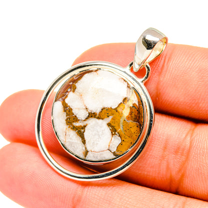 Sterling silver jasper pendant close-up with white-brown cabochon and gold-tone bail