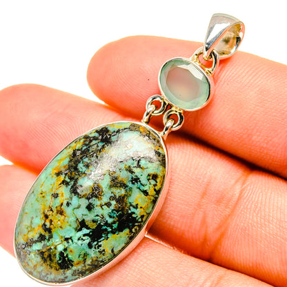 Tibetan Turquoise, Aqua Chalcedony Pendants handcrafted by Ana Silver Co - PD7022