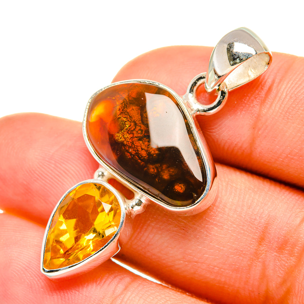 Mexican Fire Agate Pendants handcrafted by Ana Silver Co - PD7063