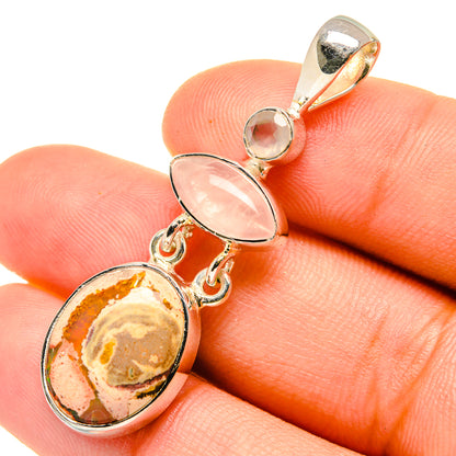 Sterling silver pendant with orange fire opal and rose quartz teardrop stone