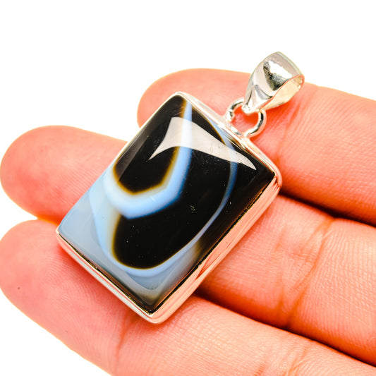Black Banded Agate Pendants handcrafted by Ana Silver Co - PD7155