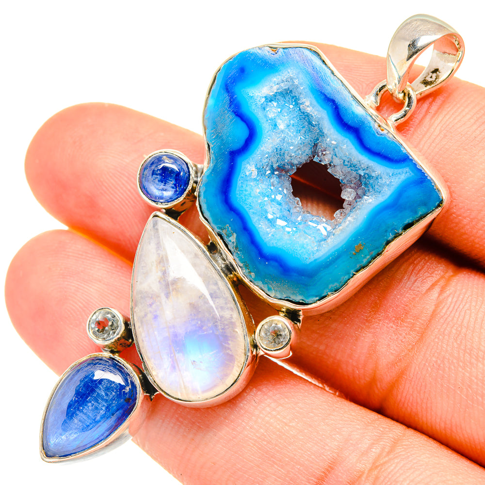 Blue Geode Slice Pendants handcrafted by Ana Silver Co - PD7248