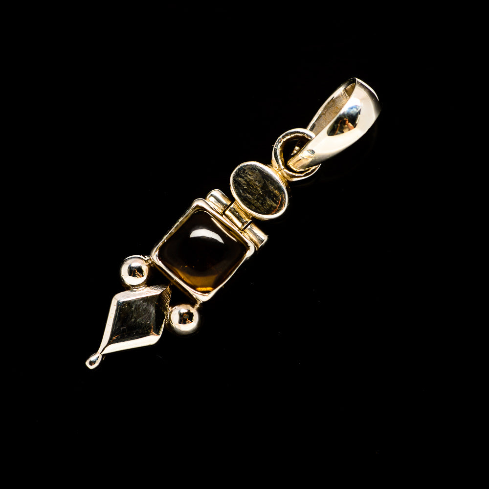 Smoky quartz pendant in 925 sterling silver, dark rectangular and oval stones