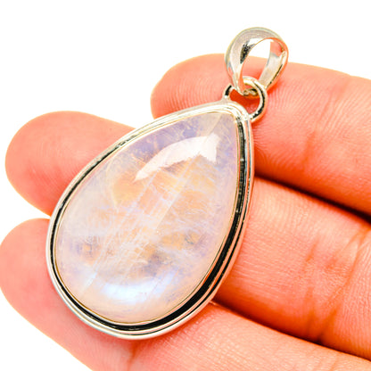 Teardrop rainbow moonstone pendant in 925 sterling silver with bail loop
