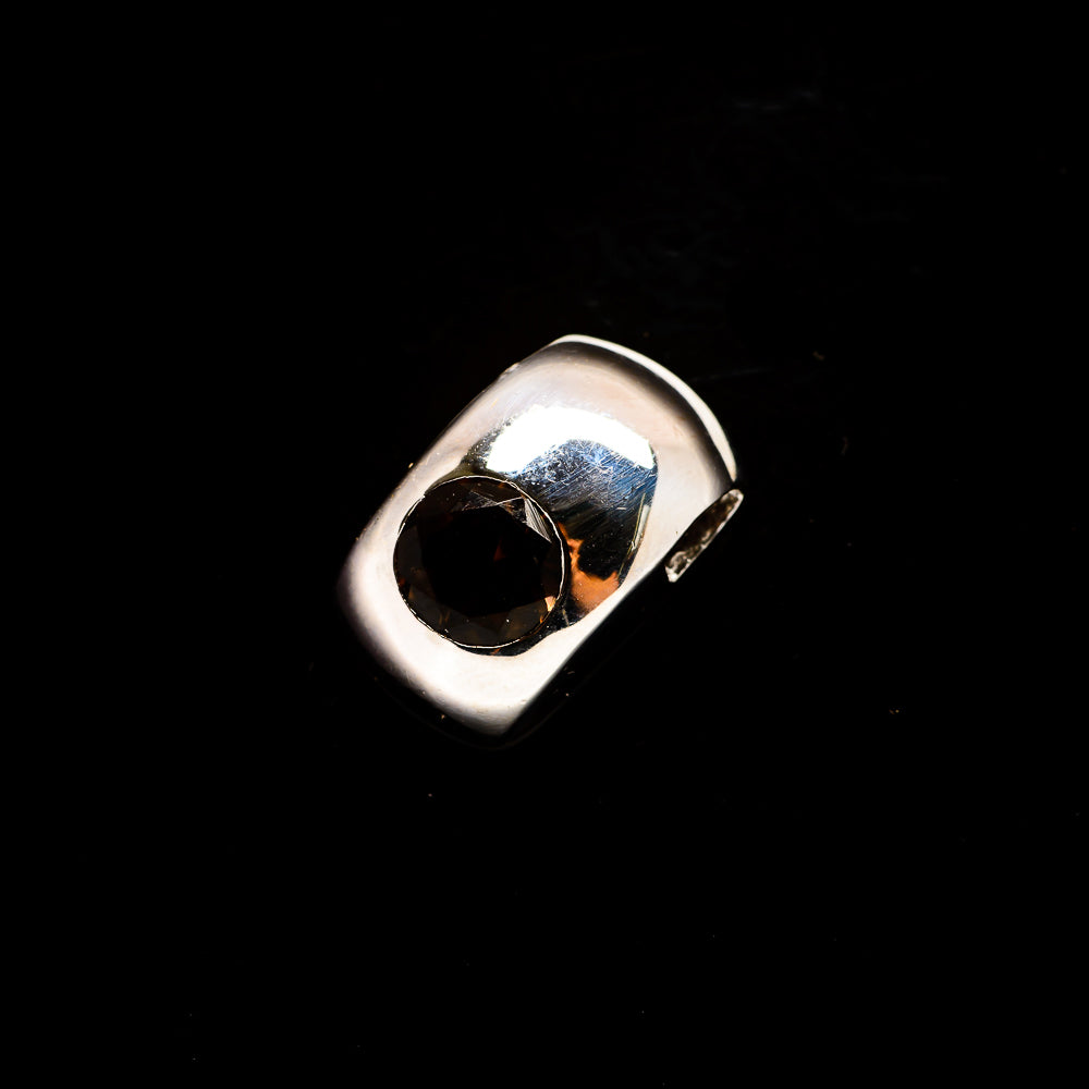 Smoky quartz pendant, rounded-square sterling silver bezel with dark faceted stone