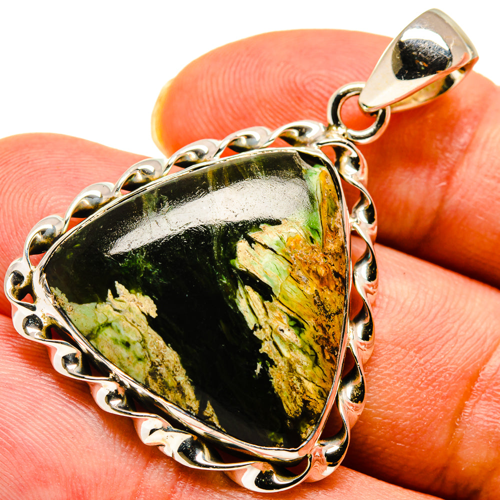Australian green opal pendant in 925 sterling silver, heart-shaped bezel with bail