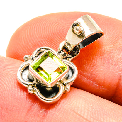 Peridot pendant with square green gemstone in ornate 925 sterling silver frame