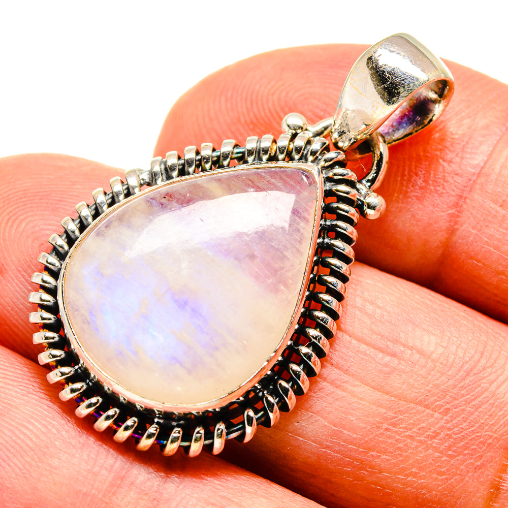 Moonstone teardrop pendant in 925 sterling silver with prong halo and bail