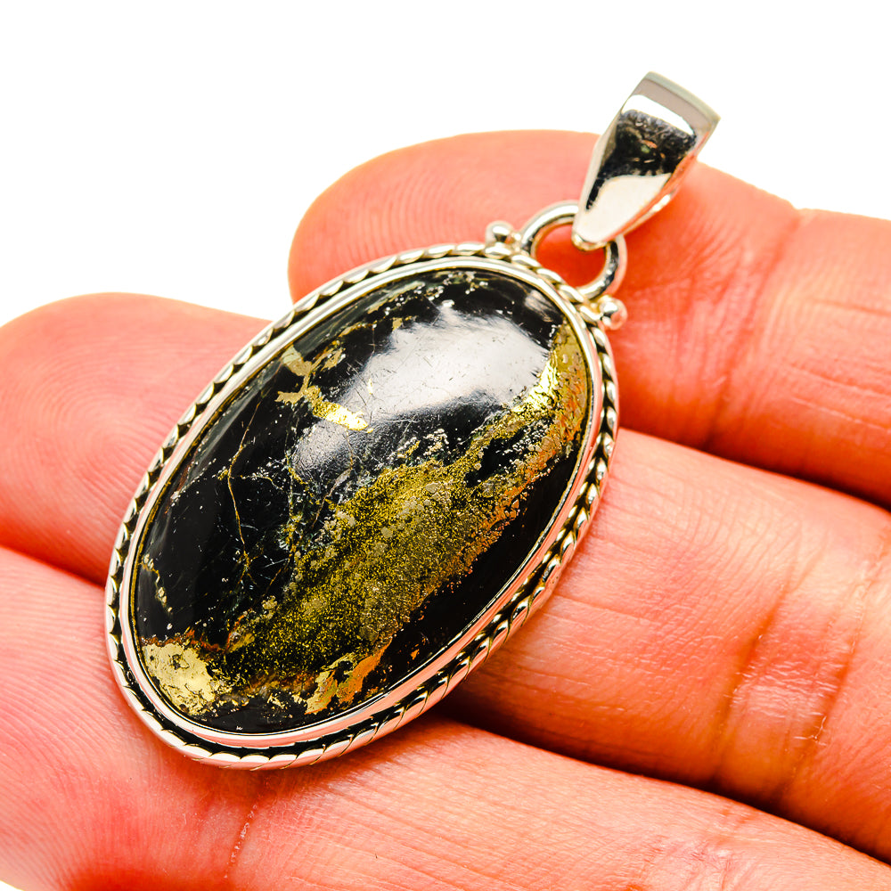 Pyrite In Black Onyx Pendants handcrafted by Ana Silver Co - PD742994