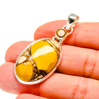 Oval citrine mookaite pendant with sterling silver bezel and top bail, amber yellow stone