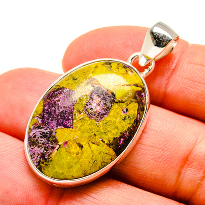 Sterling silver oval pendant with yellow and purple marbled stone