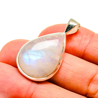 Teardrop moonstone pendant in polished 925 sterling silver with iridescent white glow