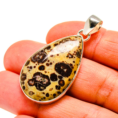 Teardrop jasper pendant with 925 silver bail, speckled honey-yellow stone and dark spots