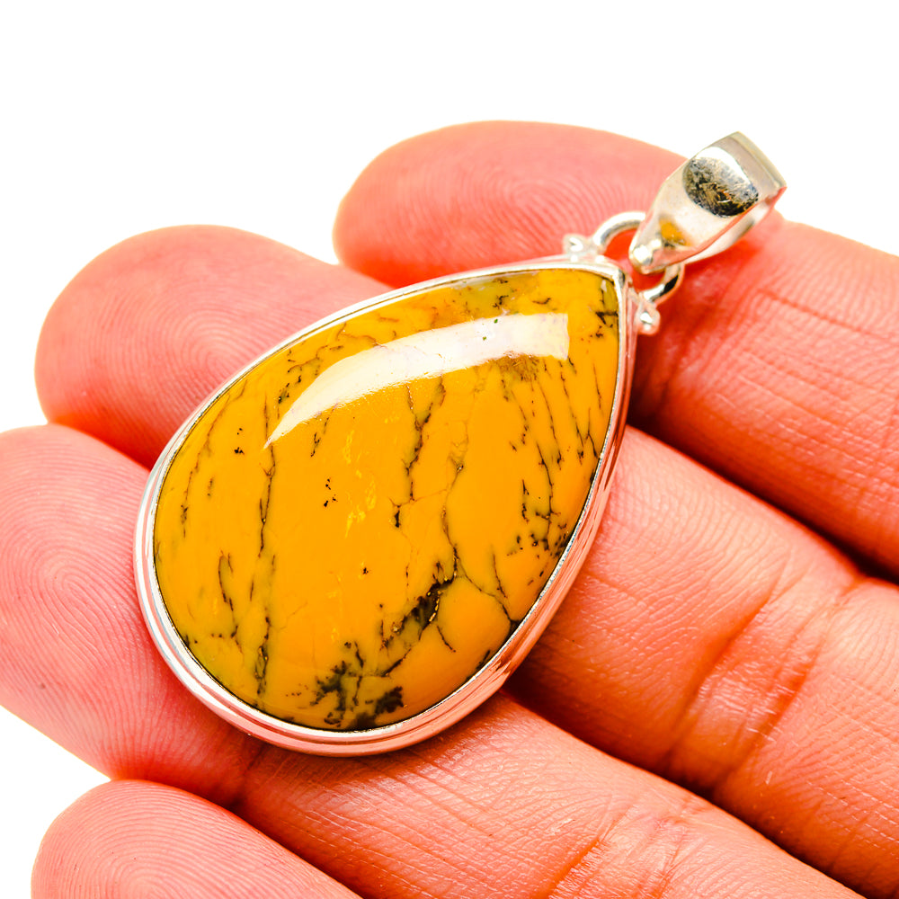 Picture jasper teardrop pendant, 925 sterling silver bezel and bail detail