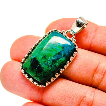 Chrysocolla pendant, 925 sterling silver bezel; rectangular green-blue stone
