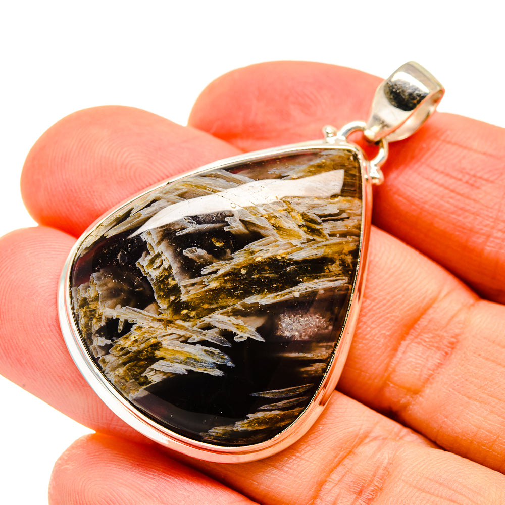 Teardrop agate pendant with 925 sterling silver bezel and loop bail, brown and gold.