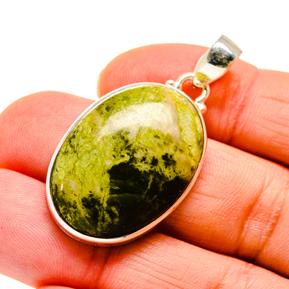 Green opal teardrop pendant in 925 sterling silver bezel with loop bail
