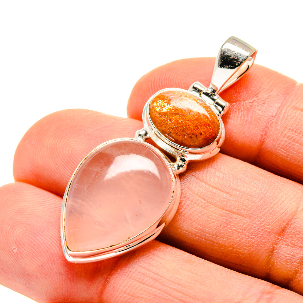 Sterling silver pendant with rose quartz and orange sunstone teardrop cabochons