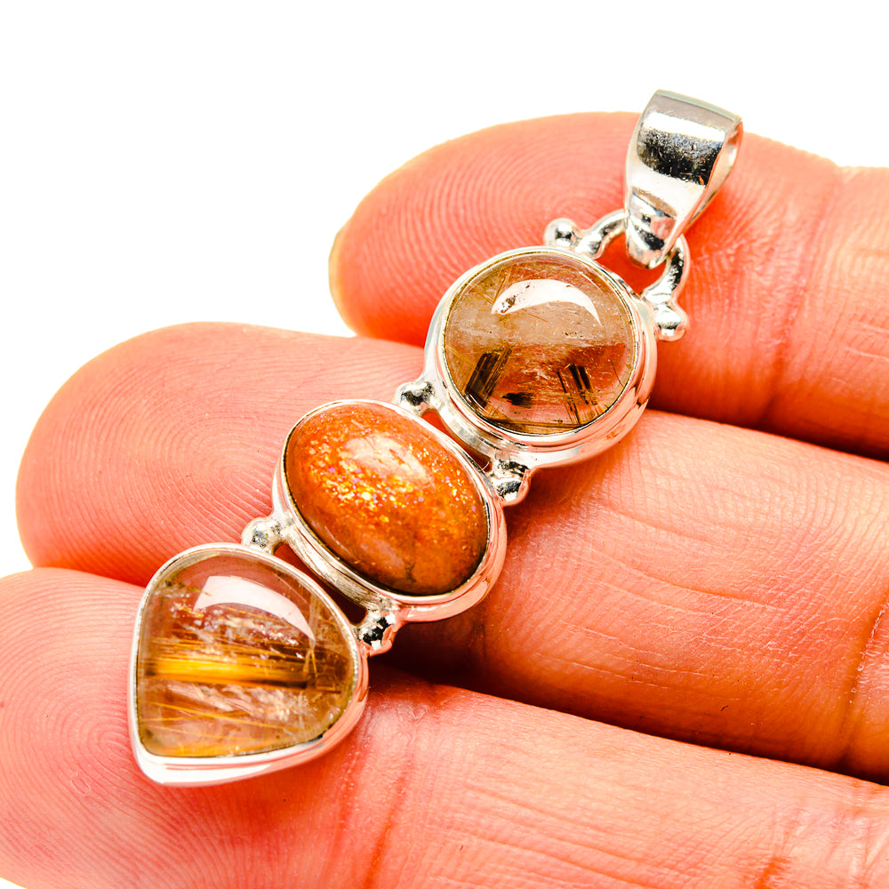 Rutilated Quartz, Sunstone Pendants handcrafted by Ana Silver Co - PD746175