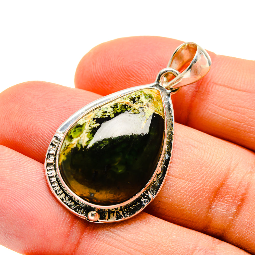 Sterling silver green opal teardrop pendant with bezel and loop bail