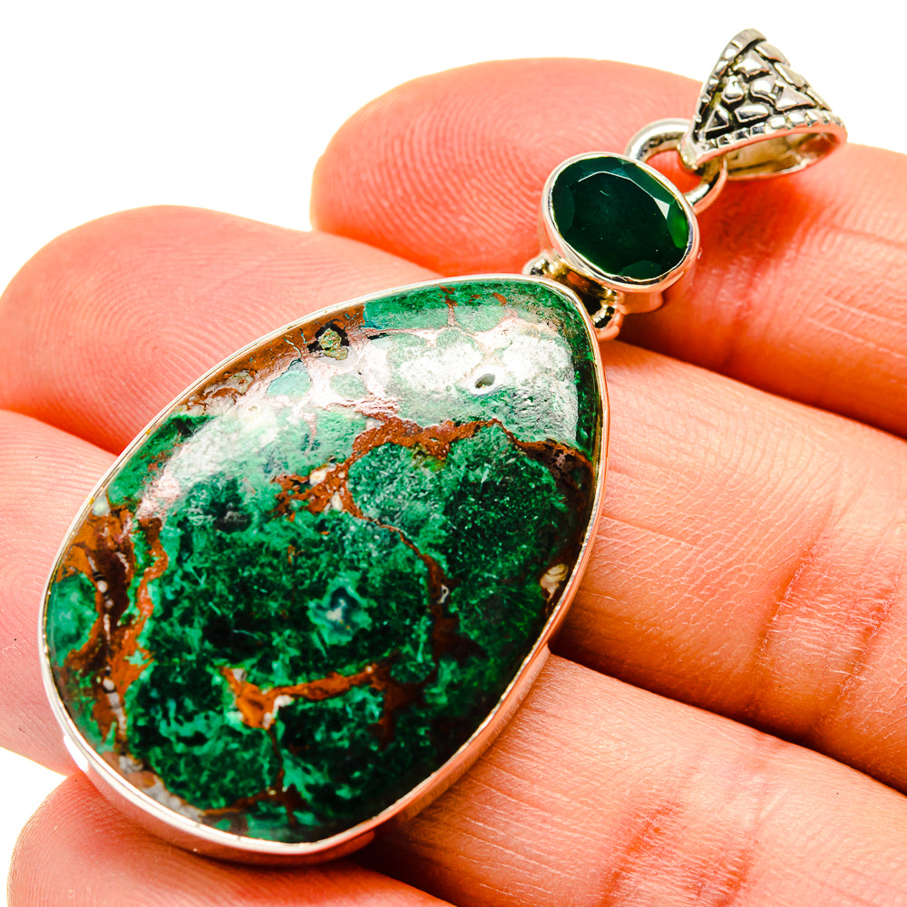 Green onyx pendant with teardrop cabochon, round top stone, 925 sterling silver bail