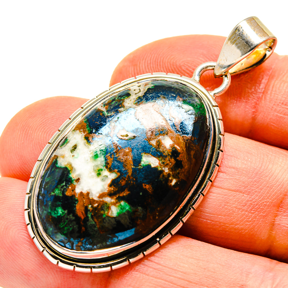 Oval chrysocolla pendant, 925 sterling silver bezel with green-blue stone and bail