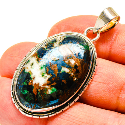 Oval chrysocolla pendant, 925 sterling silver bezel with green-blue stone and bail