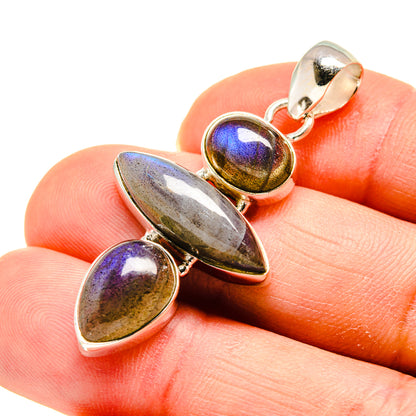 925 sterling silver labradorite pendant with three cabochons