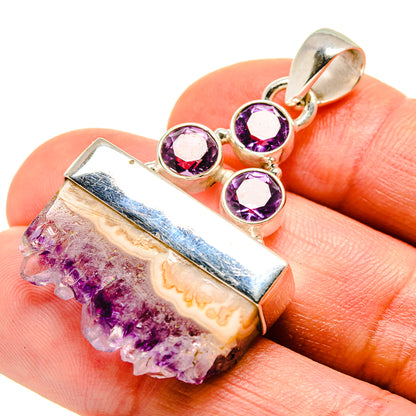 Amethyst stalactite pendant with three purple stones and silver bail